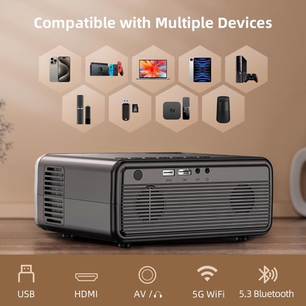 Mini 5G wifi & Bluetooth HD Projector - Portable 4k Home Theater